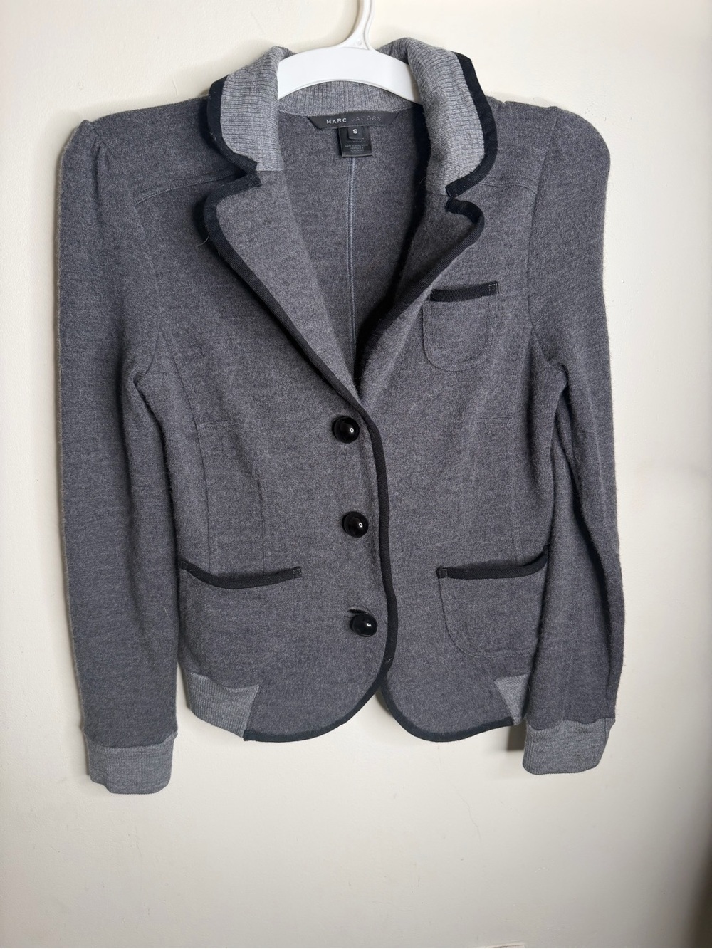 Vintage Marc Jacobs Gray Knit Wool Blazer with Black Trim